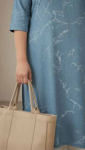 Plus Size Denim Cotton V Neck Kurta Marble Wash