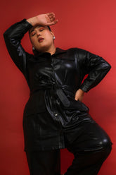Plus Size Cruelty Free Black Leather Shacket