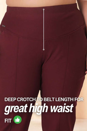 Plus Size Wine Tummy Shaper Straight Fit Pants