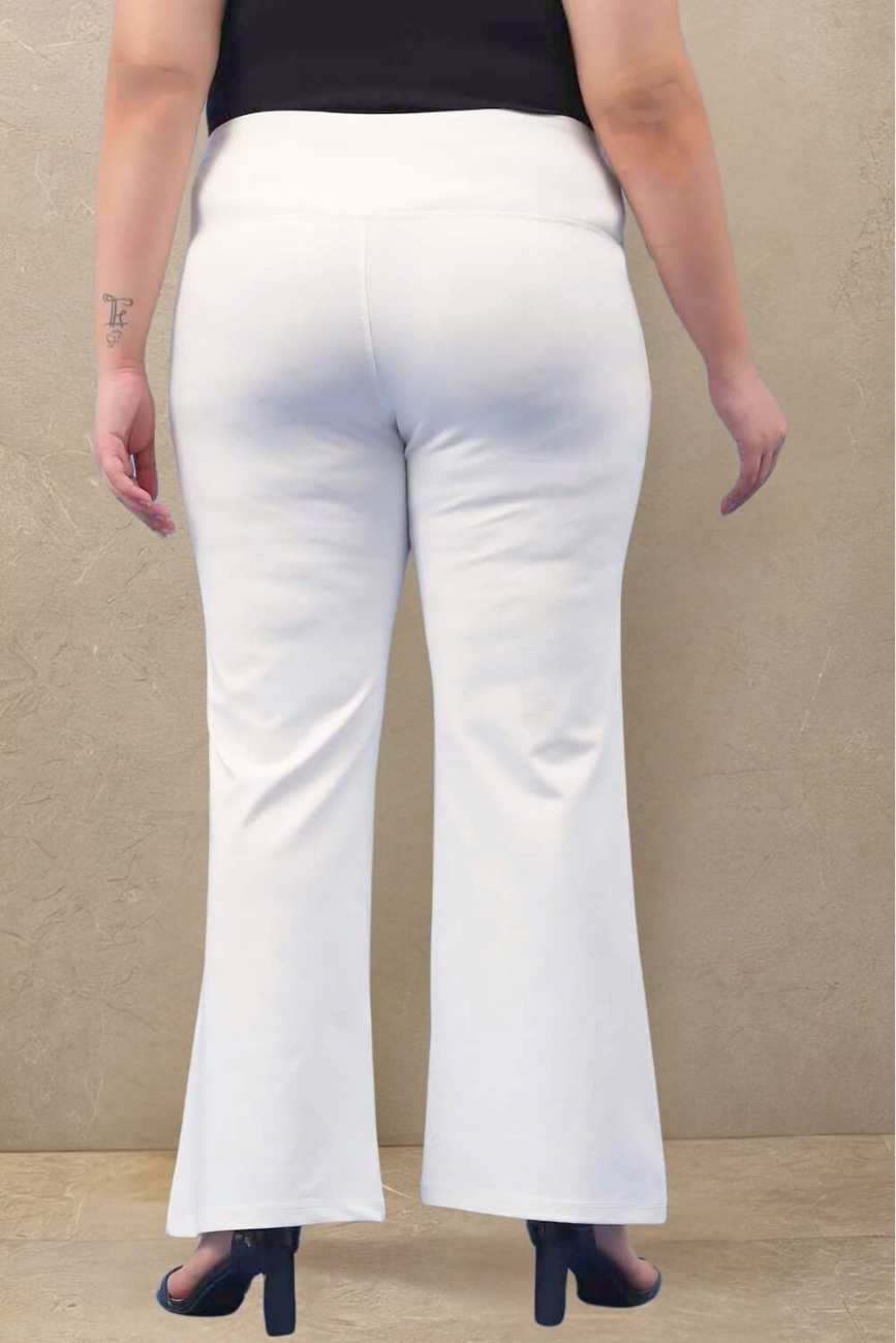 Plus Size White Tummy Shaper Flare Pants - Main Image