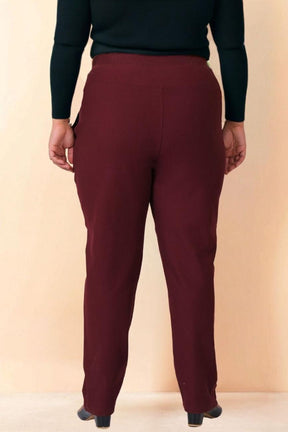 Plus Size Wine Tummy Shaper Straight Fit Pants