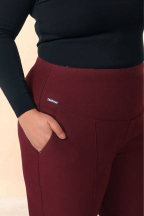 Plus Size Wine Tummy Shaper Straight Fit Pants