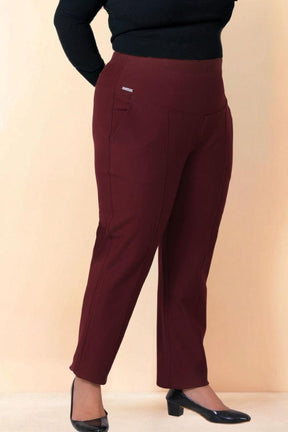 Plus Size Wine Tummy Shaper Straight Fit Pants