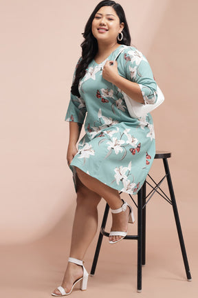 Green Lillies butterfly Printed Dress