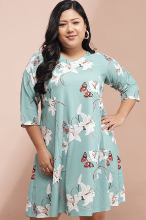 Green Lillies butterfly Printed Dress
