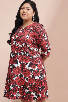Cascading Roses Printed Dress