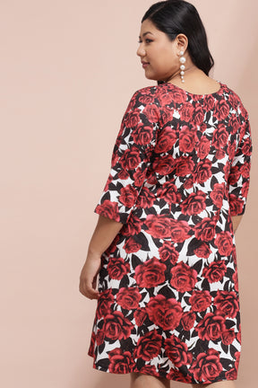 Cascading Roses Printed Dress