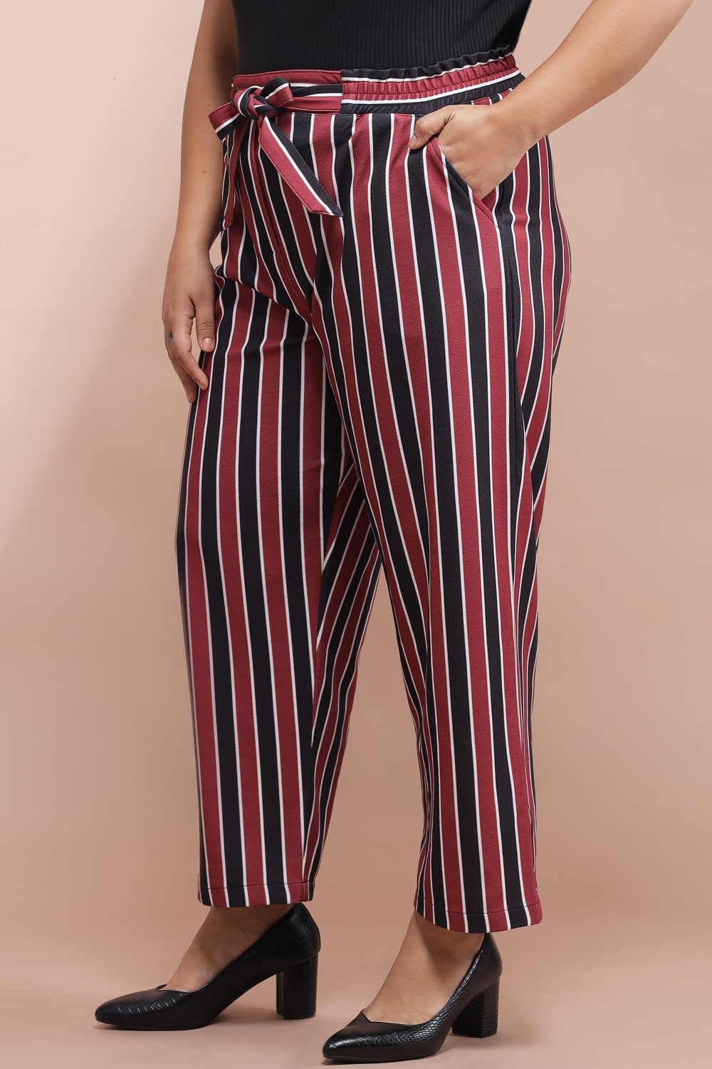 Plus Size Red Navy Striped Pants