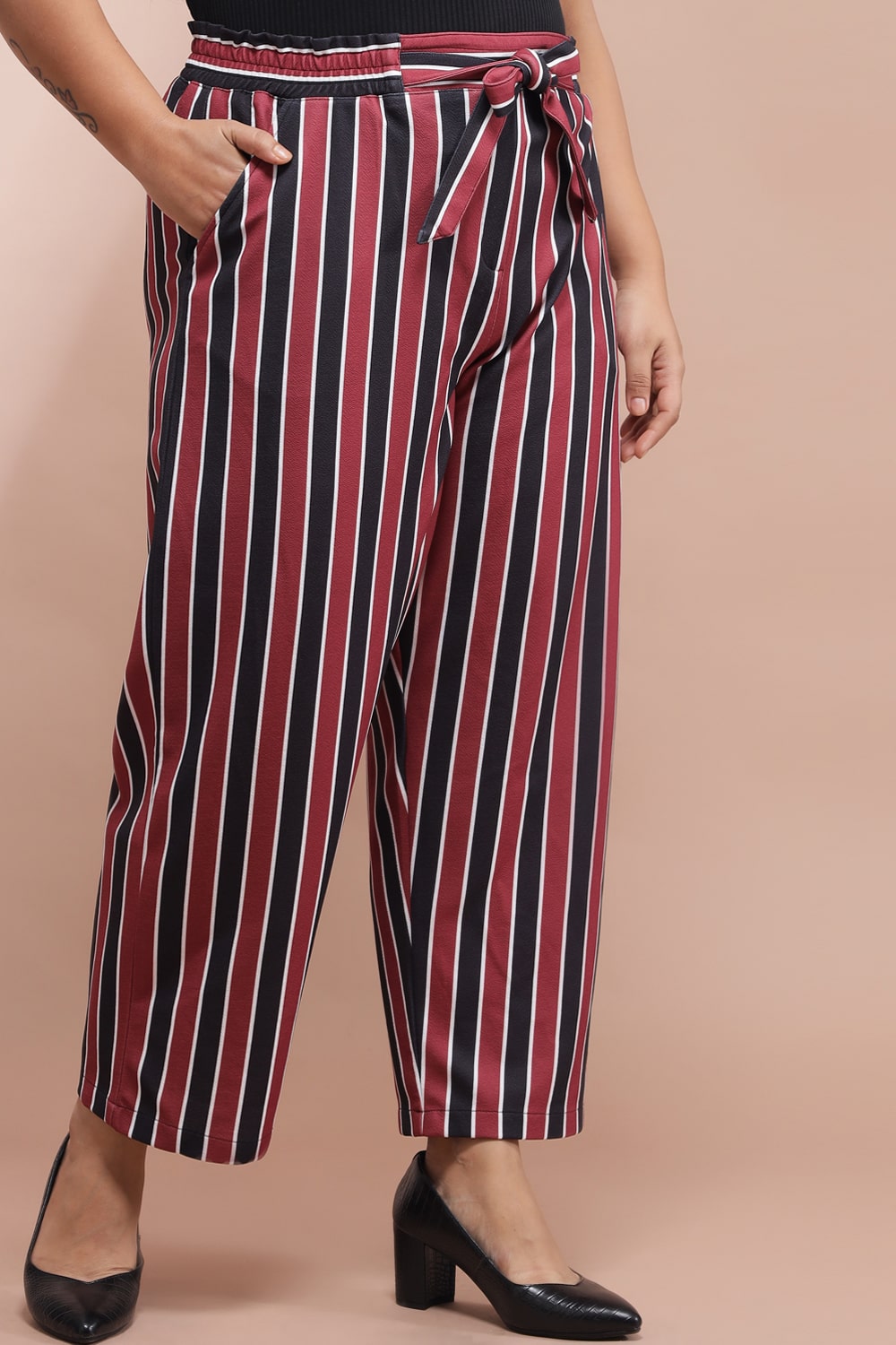 Red Navy Striped Pants for Women