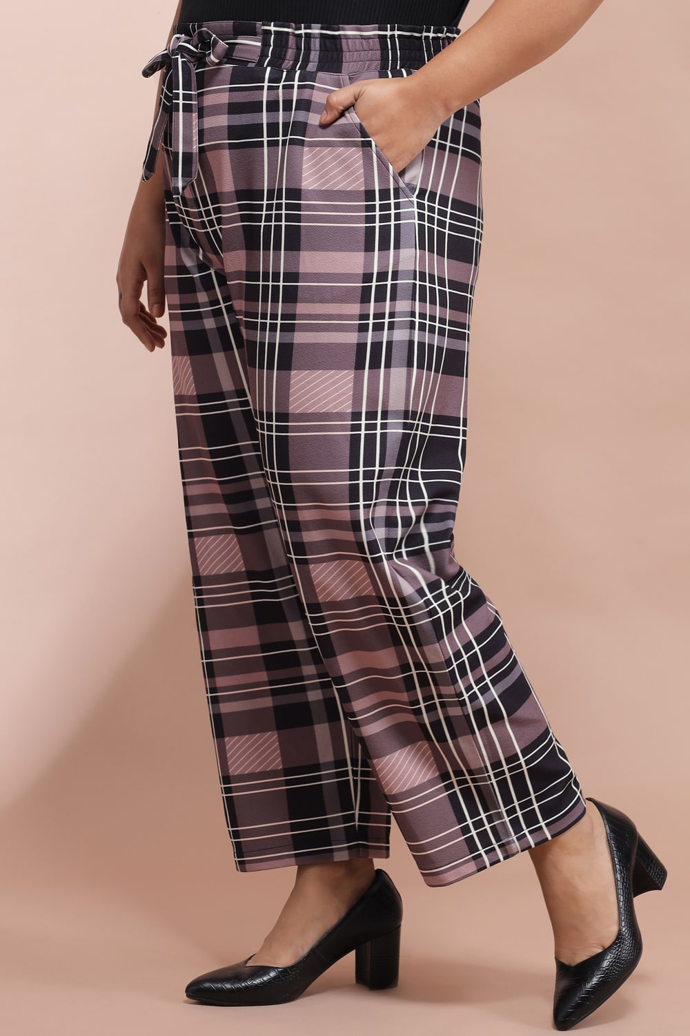 Plus Size Dusty Pink Black Checkered Pants