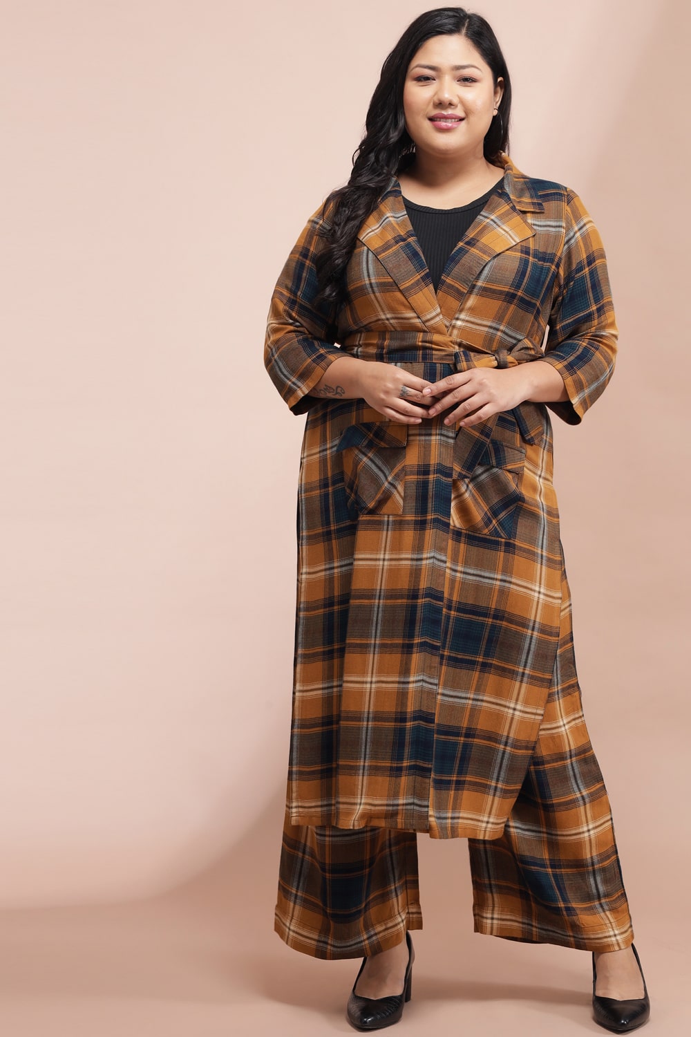 Yellow Checkered Duster for Women