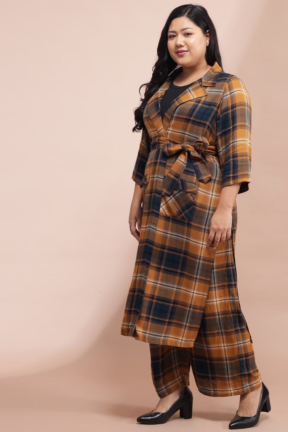 Comfortable Yellow Checkered Duster