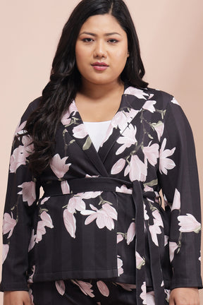 Amydus Black Floral Striped 5xl Size Blazer