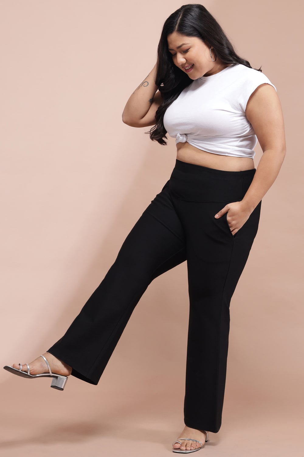 Plus Size Black Tummy Shaper Bell Bottom Online in India