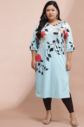 Powder Blue Floral Print Kurti