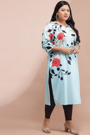 Powder Blue Floral Print Kurti