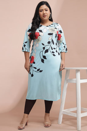 Powder Blue Floral Print Kurti