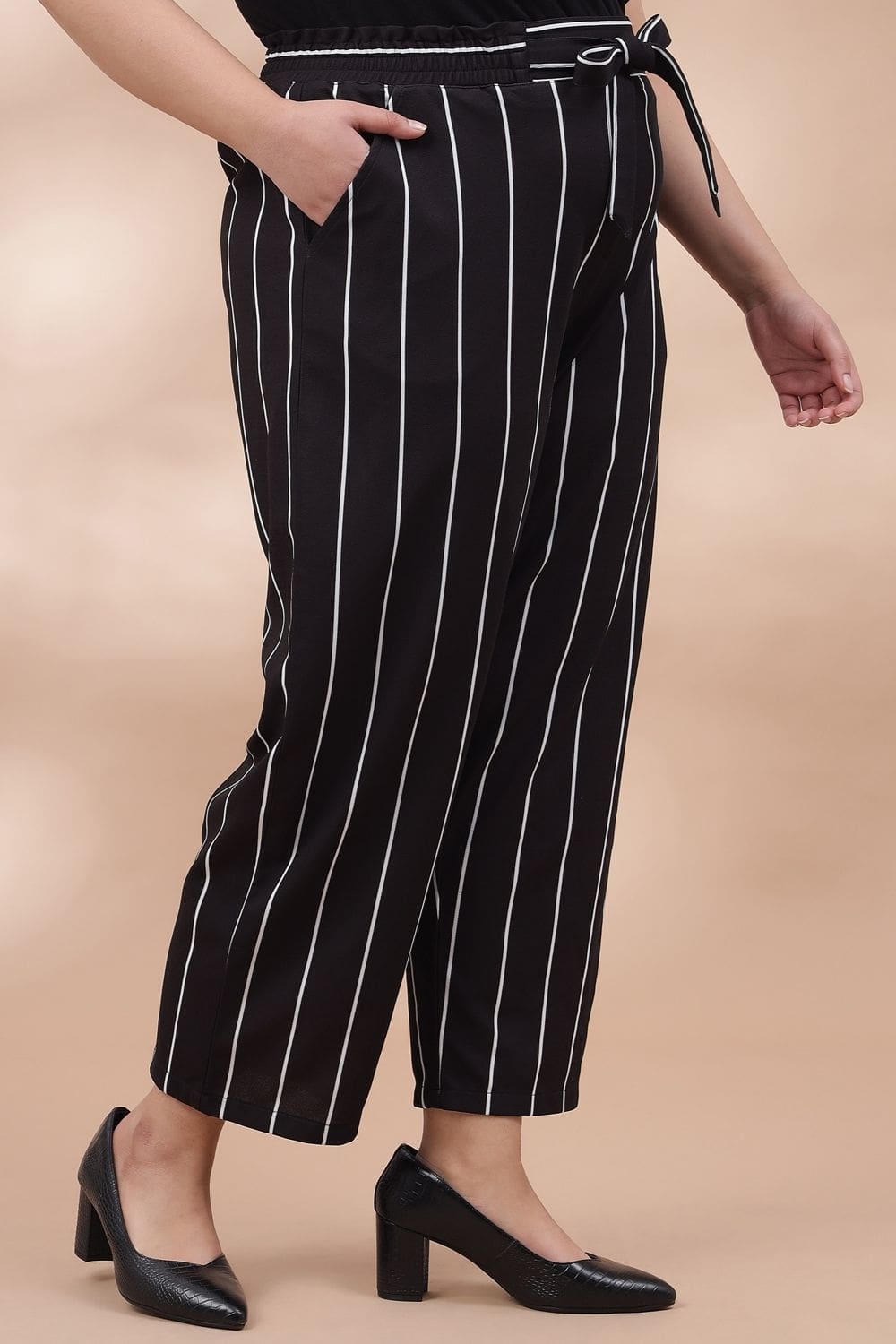 Comfortable Black White Striped Pants