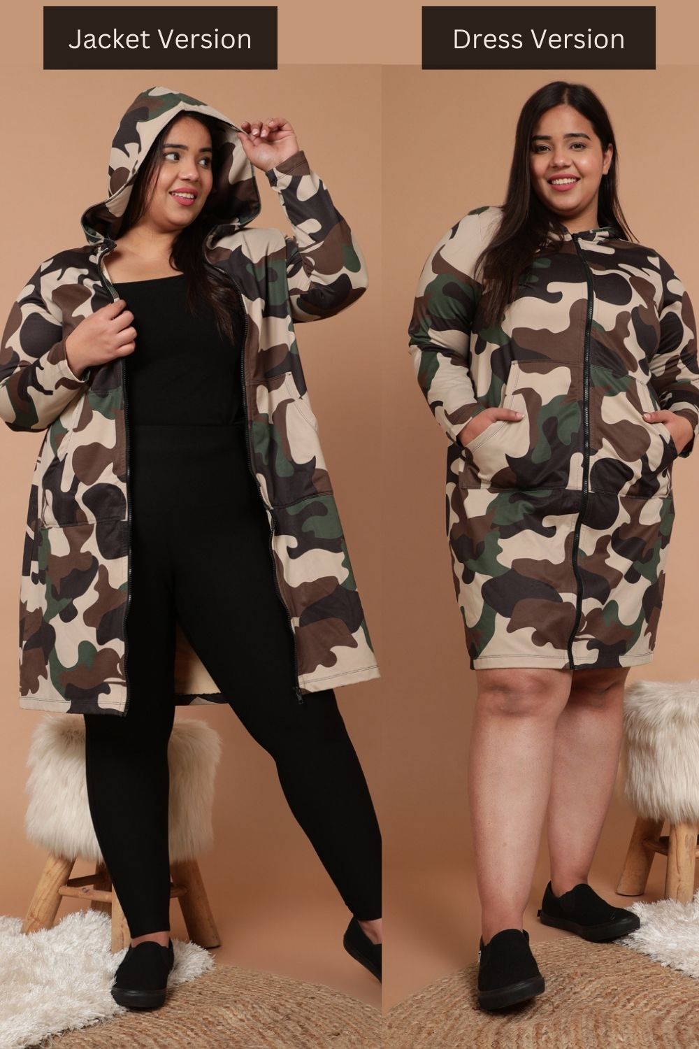 Plus Size Camouflage Print Jacket Dress