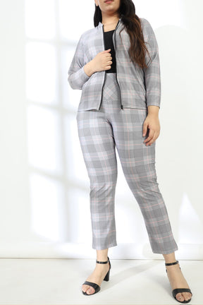 Grey Plaids Printed Jacket