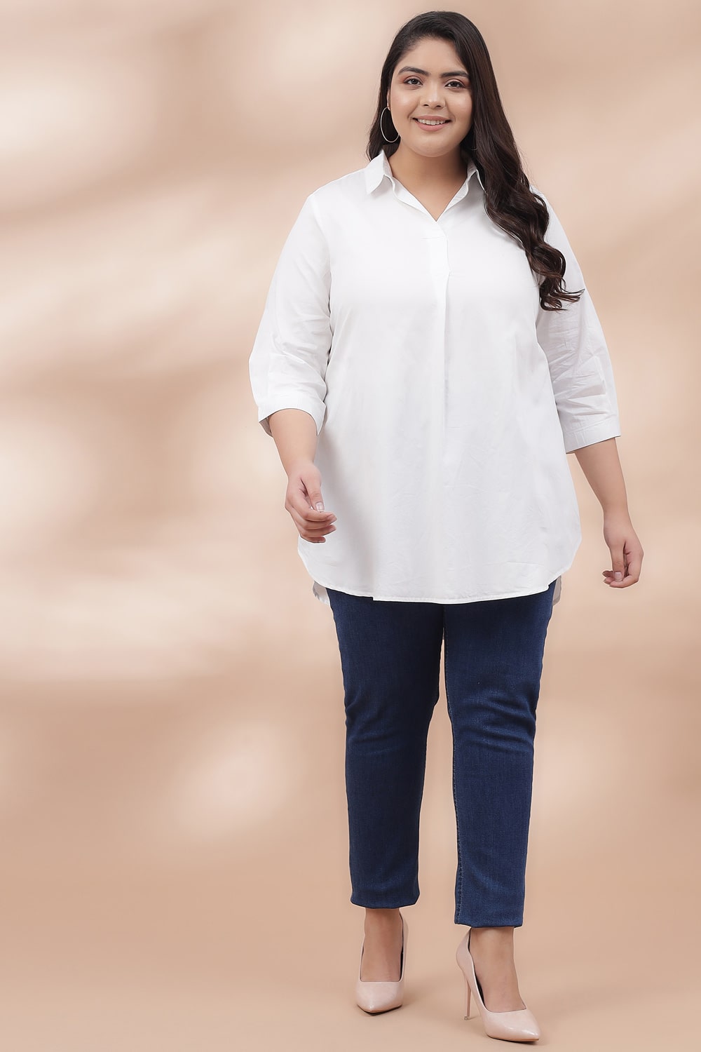 Women's Plus Size White Centre Pleat Shirt