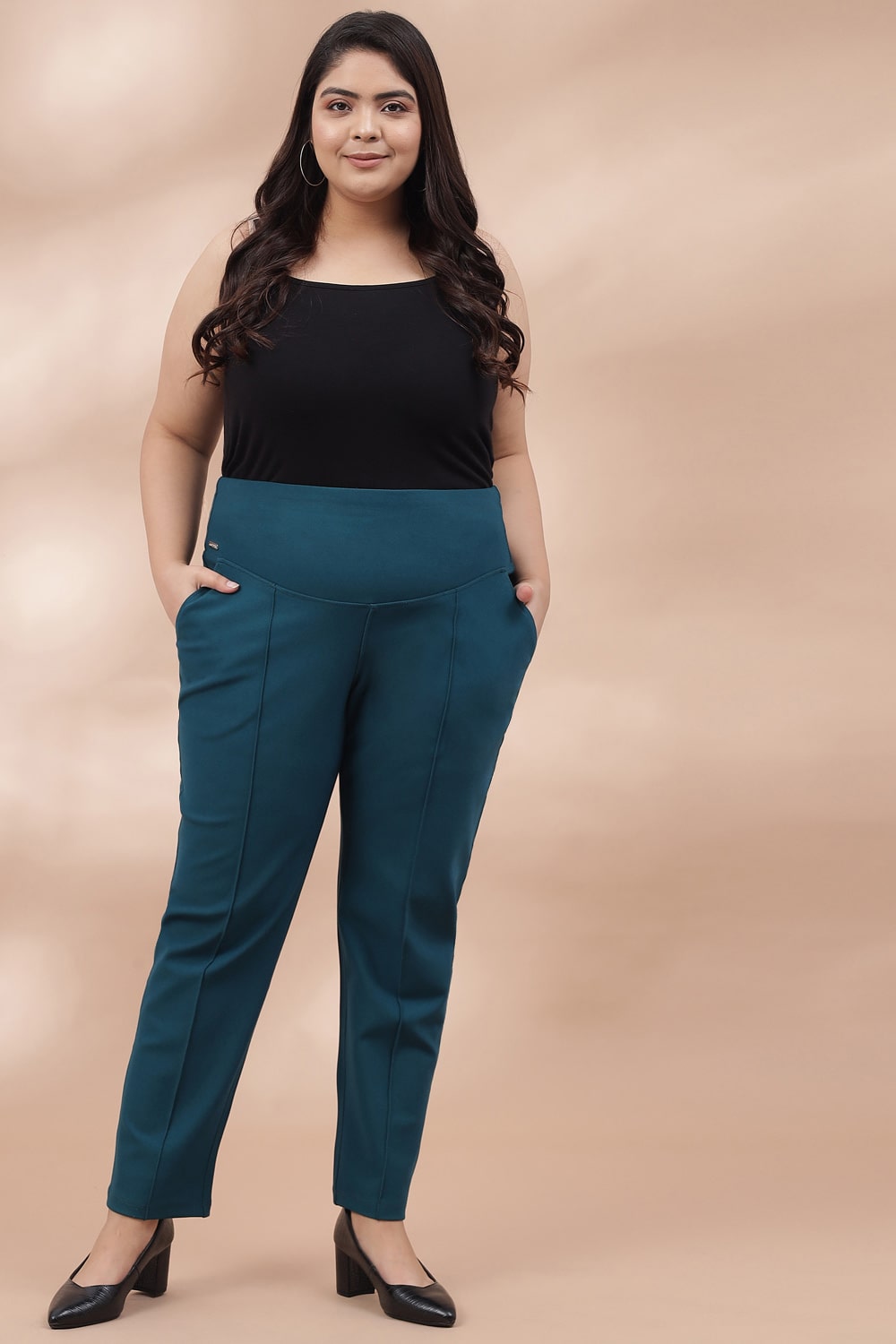 Buy Plus Size Emerald Crease Seam Tummy Tucker Pants Online For Women