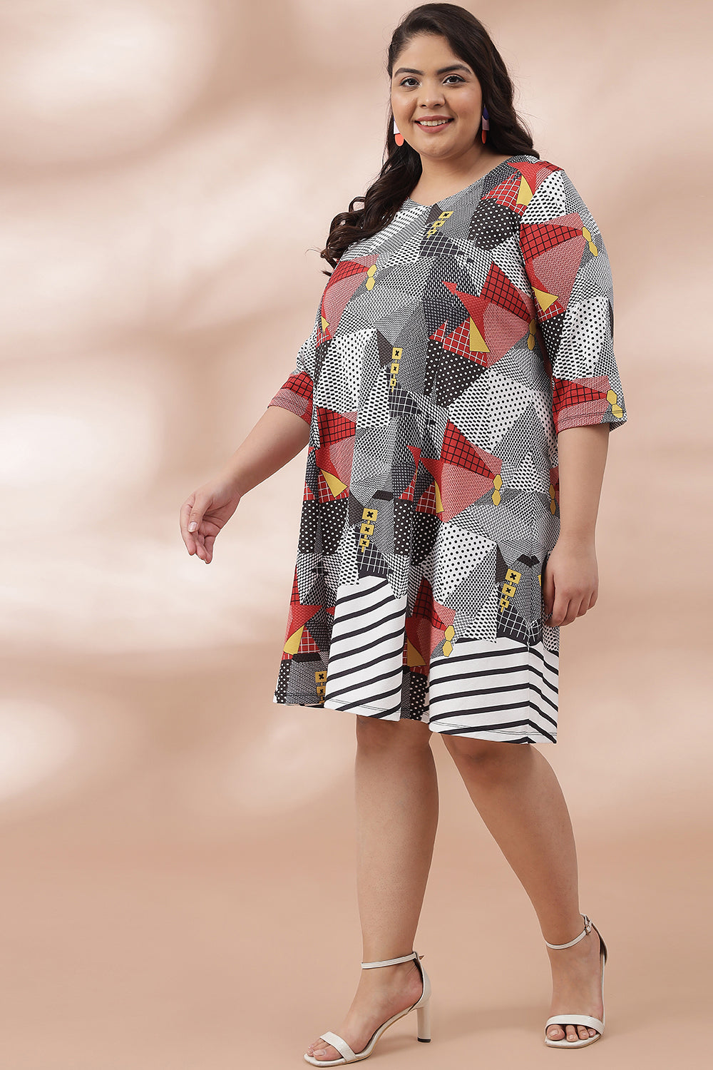 Comfortable Monochrome Red Printed Dress