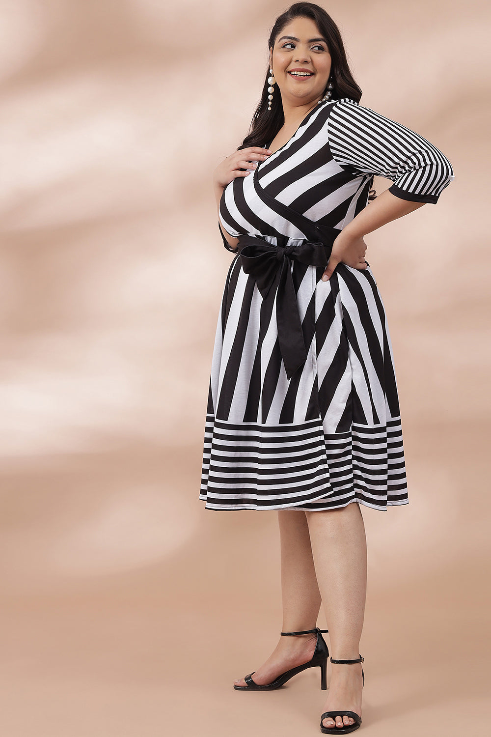 Black Stripe Luxe True Wrap Dress for Women