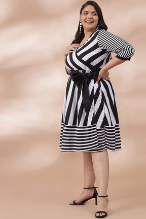 Black Stripe Luxe True Wrap Dress