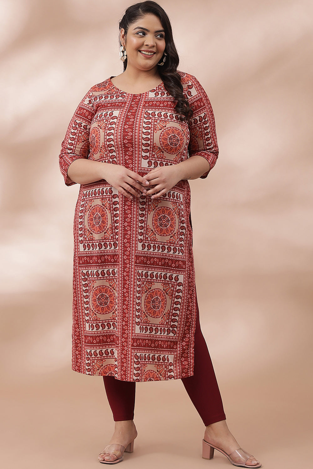 Plus Size Red Scraf Printed Kurti