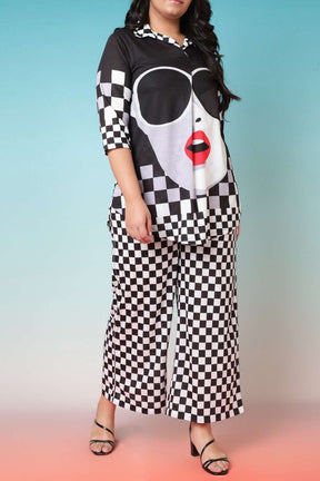 Racer Checkered High Waist Pants