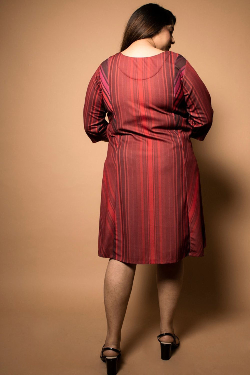 Comfortable Maroon Stripes Fit Flare Dress