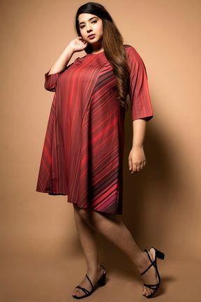 Amydus Maroon Stripes Fit 2xl Size Flare Dress