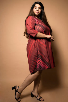 Amydus Maroon Stripes Fit 3xl Size Flare Dress