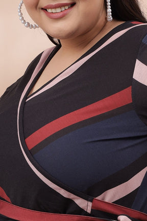 Navy Red Bold Stripes True Wrap Dress