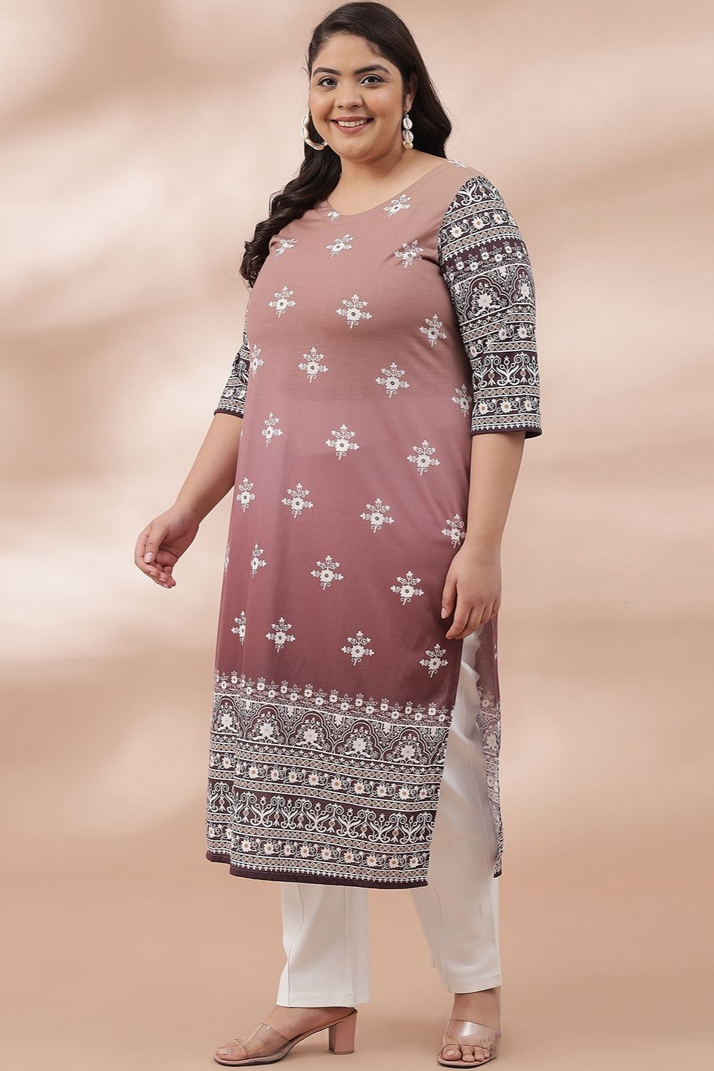 Pink Ombre Ethnic Printed Kurta for Women