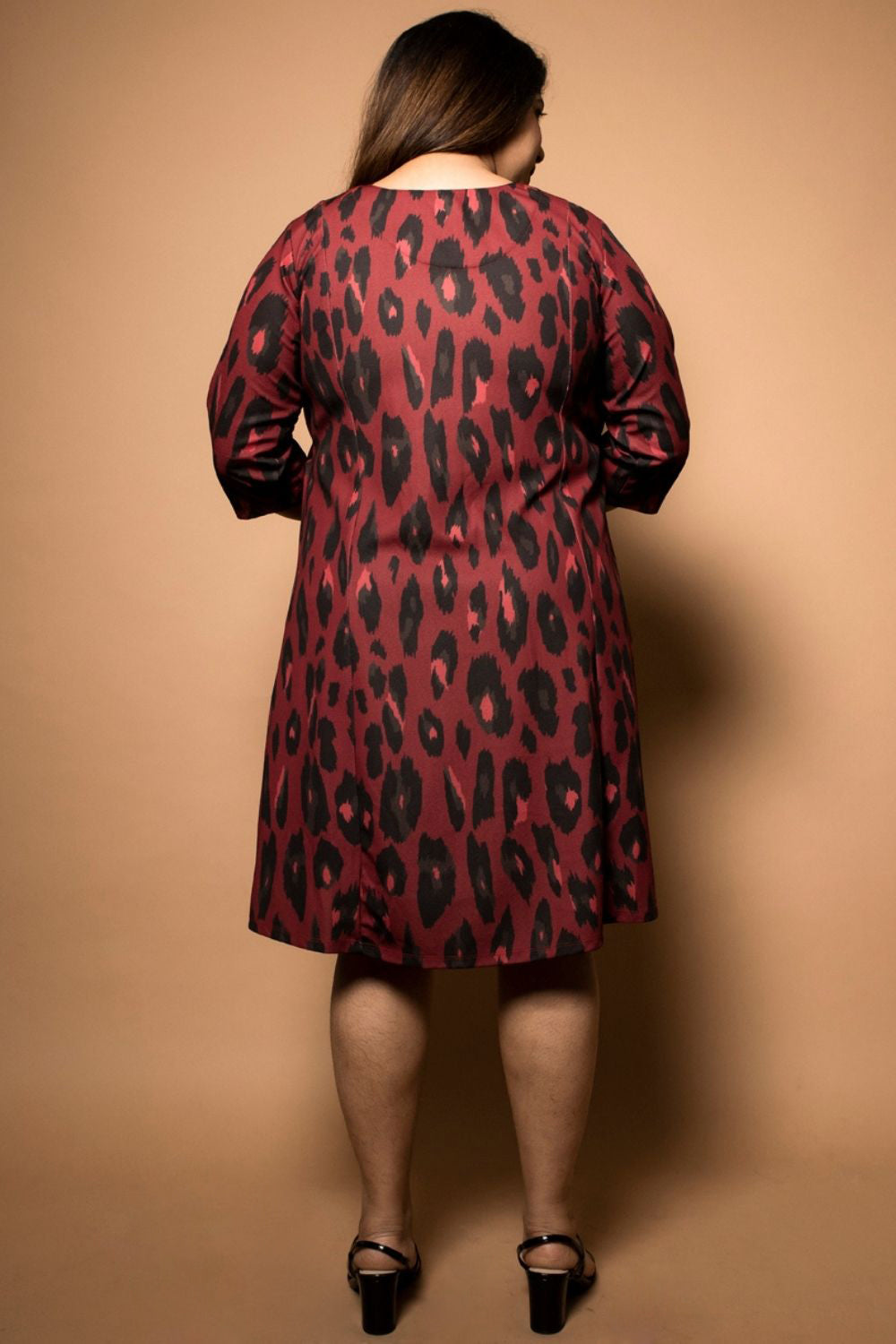 Comfortable Plus Size Animal Print Red Fit And Flare Dress