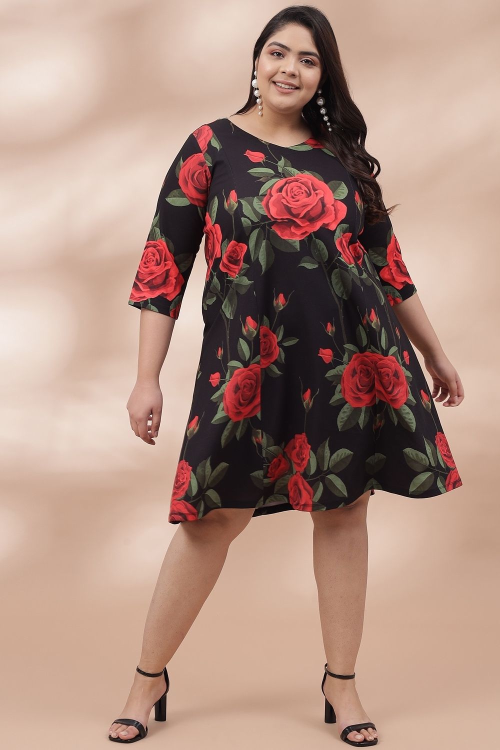 Midnight Roses Printed Dress for Women