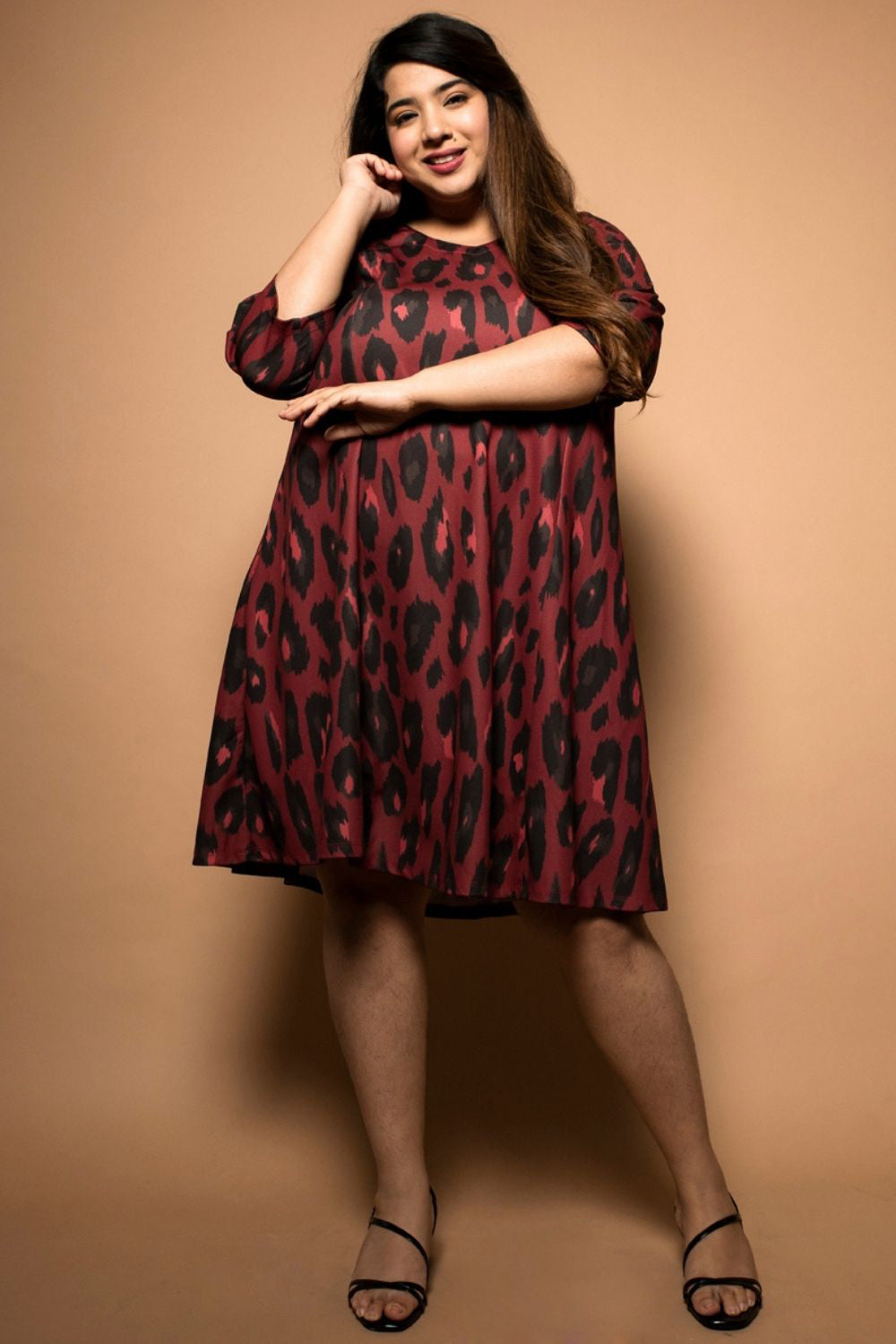 Plus Size Plus Size Animal Print Red Fit And Flare Dress