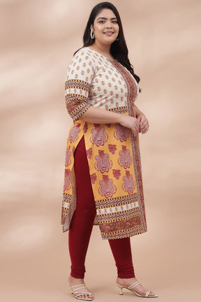Yellow Beige Ethnic Printed Kurti
