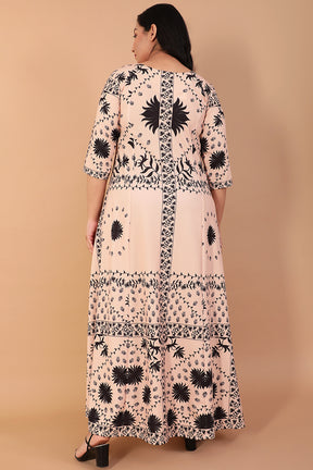 Beige Printed Long Dress