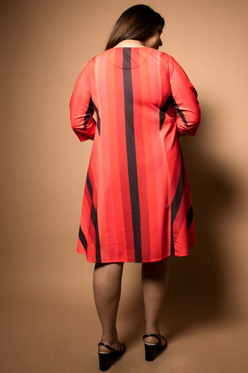 Red Striped Fit Flare Dress for Women
