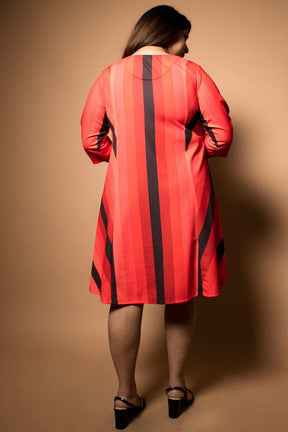 Amydus Red Striped Fit 9xl Size Flare Dress