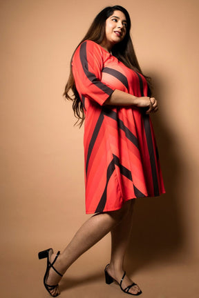 Amydus Red Striped Fit 2xl Size Flare Dress