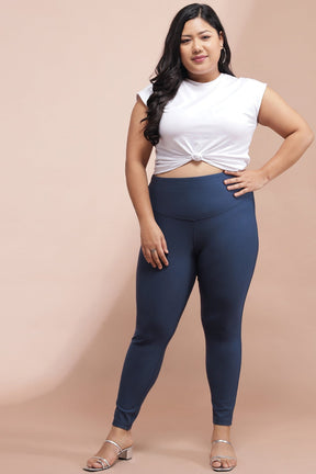 Buy Plus Size Denim Blue Tummy Tucker Jeggings Online For Women