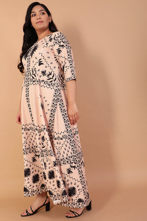 Beige Printed Long Dress