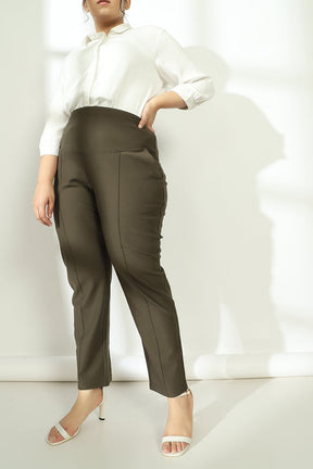 Olive Crease Seam Tummy Tucker Pants