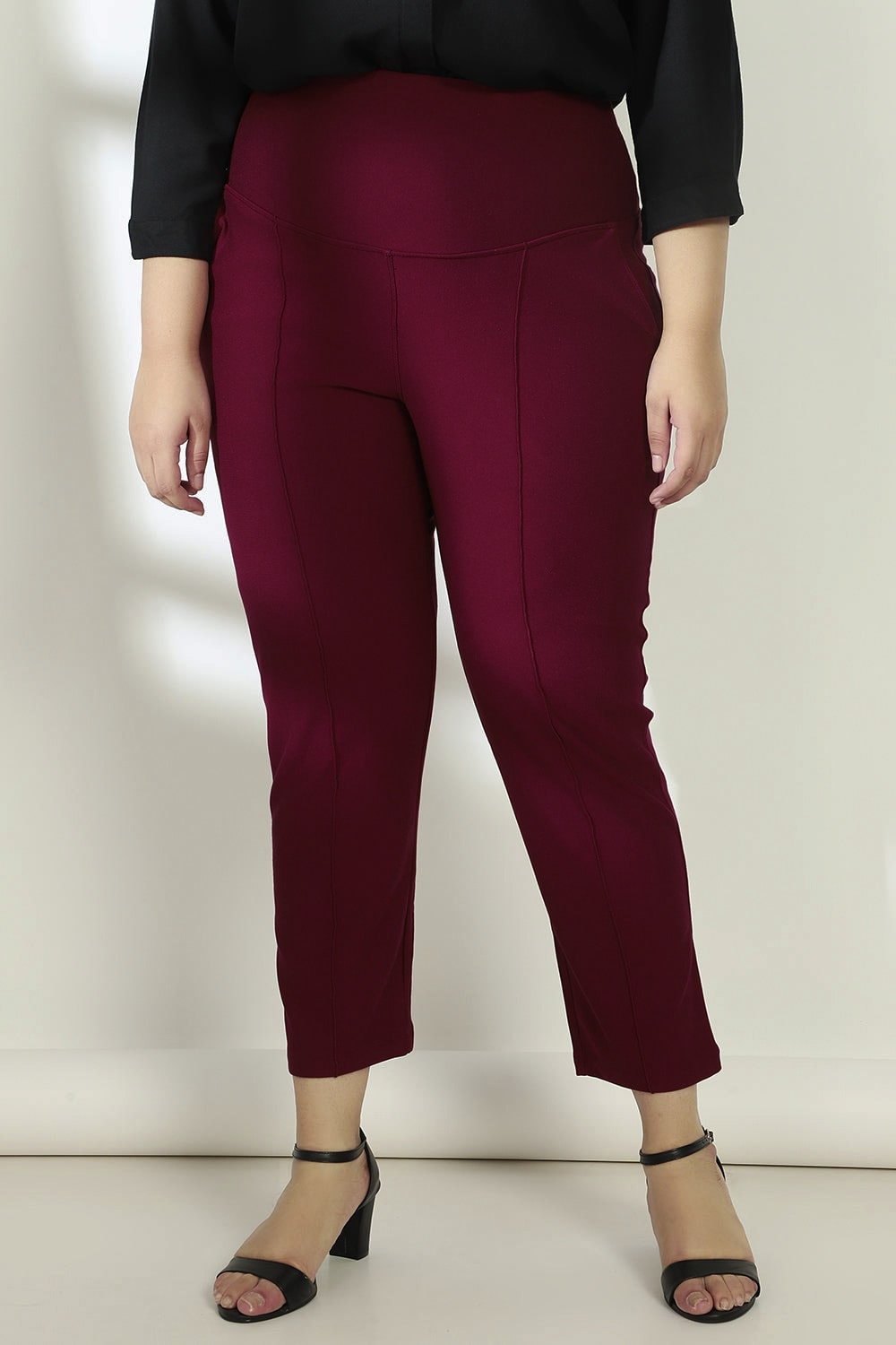 Plus Size Maroon Crease Seam Tummy Tucker Pants Online in India