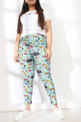 Amydus Blue Polka Quirky Tummy SHaper Printed Plus Size Leggings