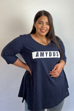 Plus Size Navy Polka Tshirt